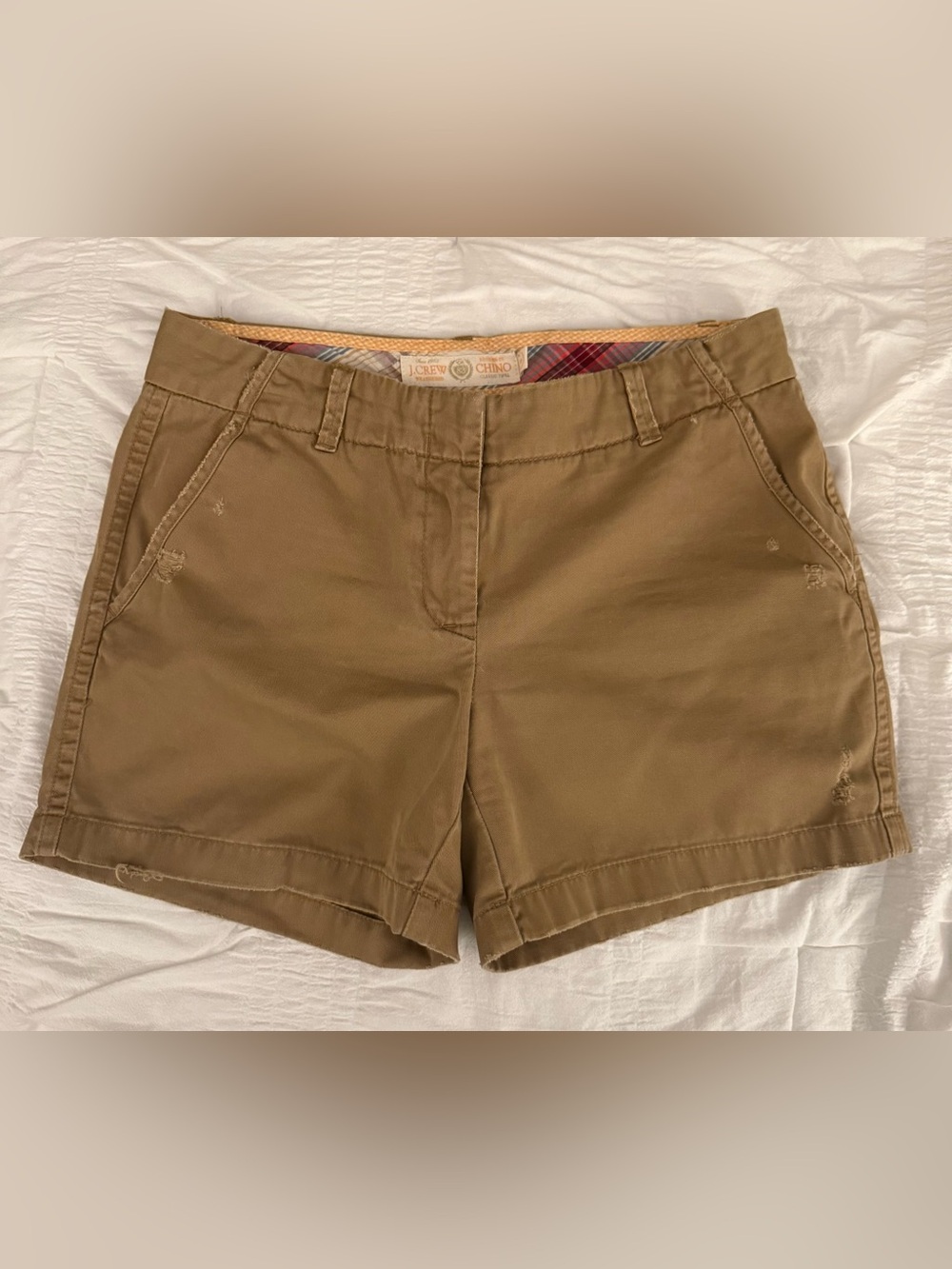 J. Crew Women's Distressed Tan Khaki Chino Shorts Size 4